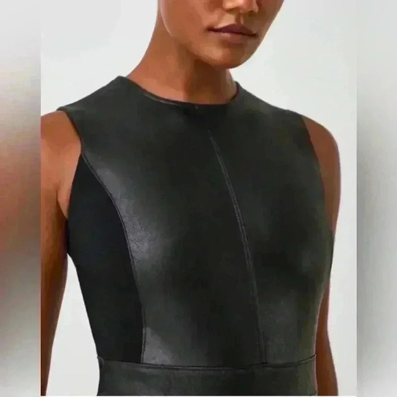 SPANX Leather Like Combo Shapewear Fitted Sheath Midi Dress in‎ Black Size M NWT - Picture 5 of 15